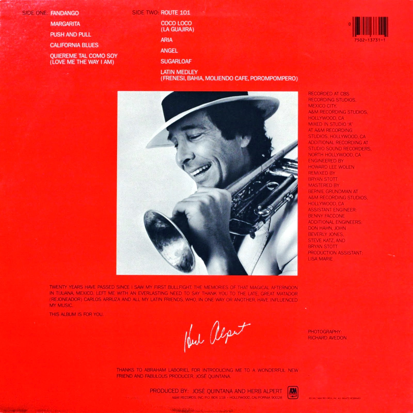 Luz Cámara Música Sólo para Melómanos Herb Alpert Fandango 1982