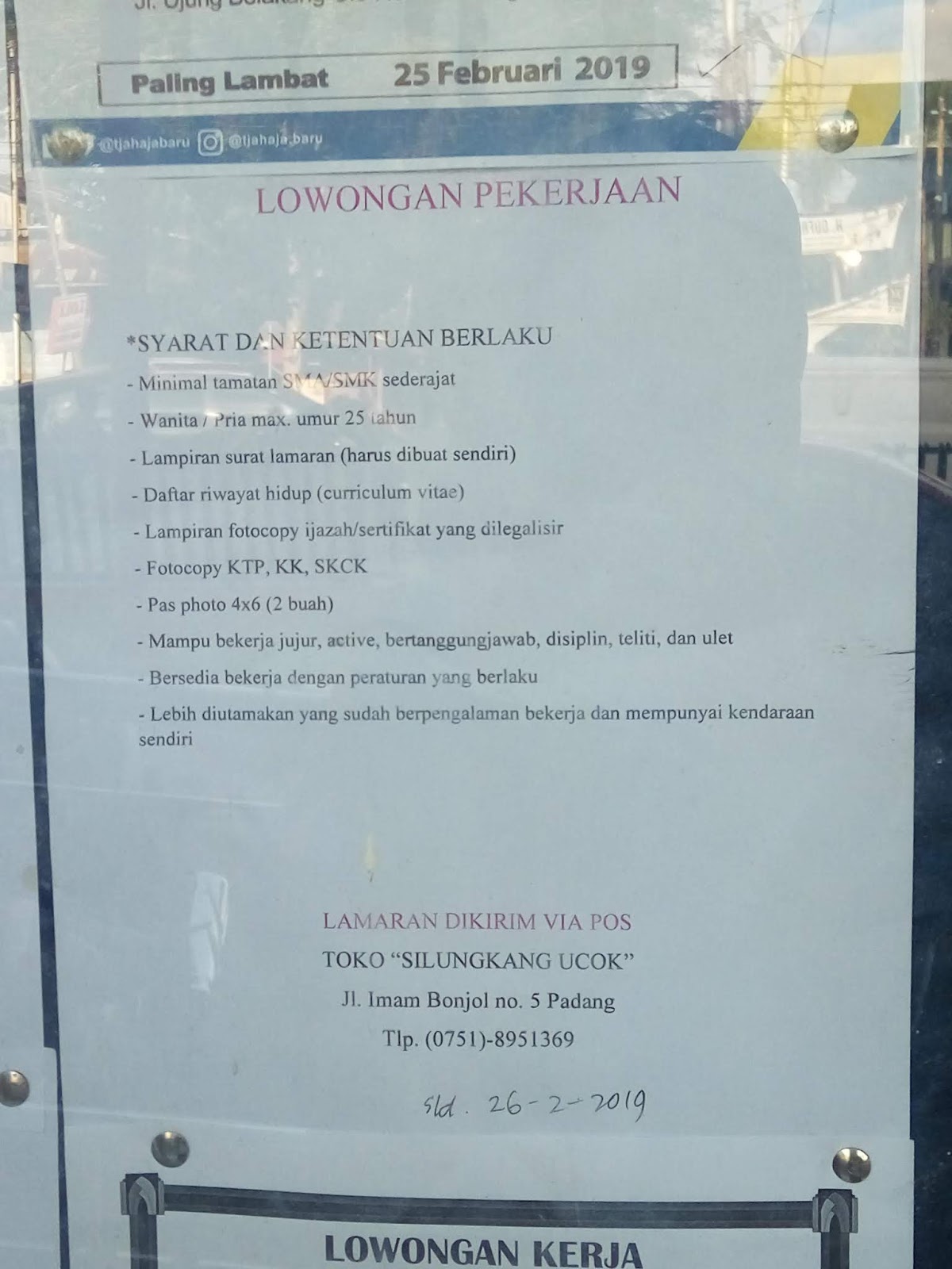 Lowongan Kerja Padang Karyawan Toko Adsanjaya
