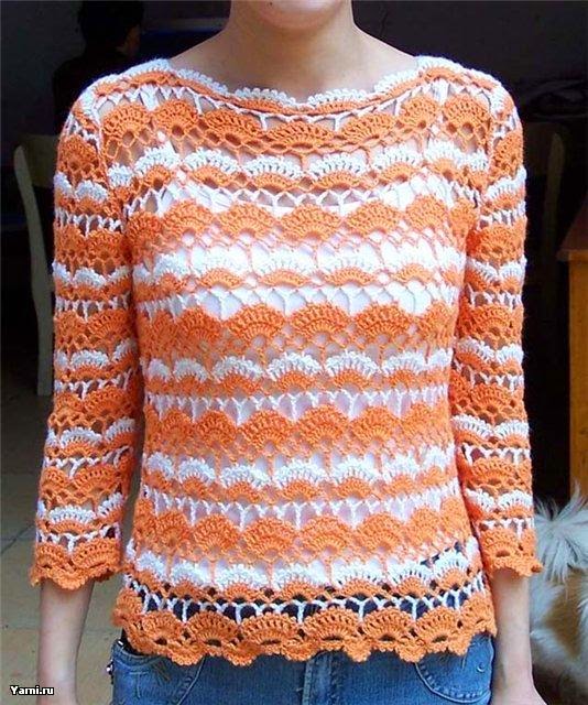 Patrón de Exquisita blusa en dos colores al crochet