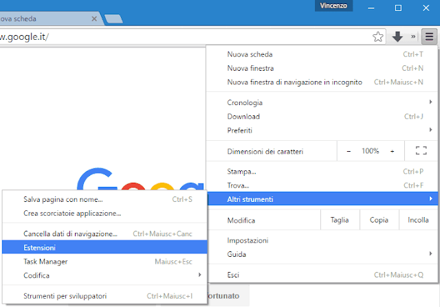 Chrome aprire pagina estensioni