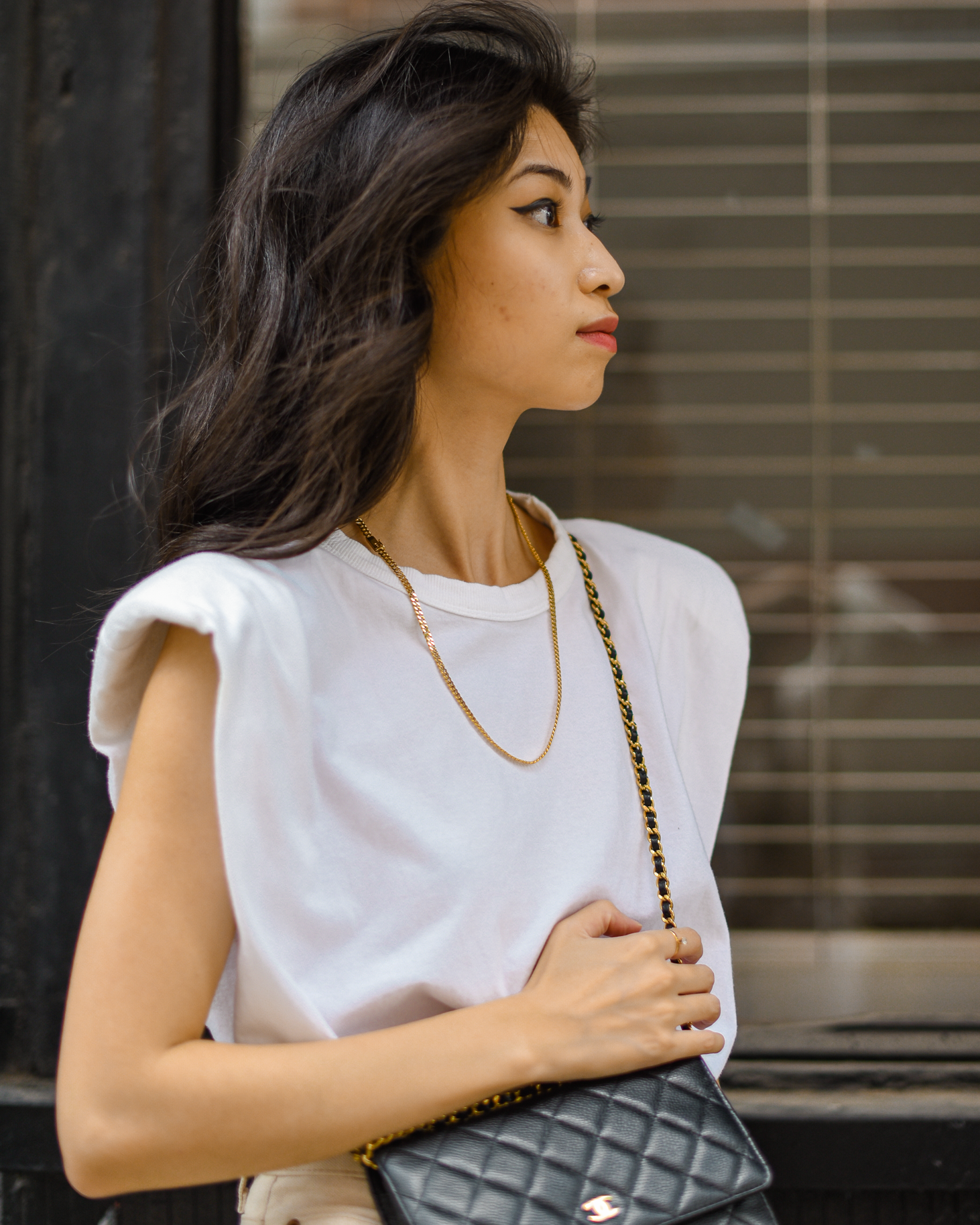 B Sides Jeans, beige denim casual outfit ideas, Frankie Shop padded shoulder sleeve tee - FOREVERVANNY New York Personal Style Blogger Van Le