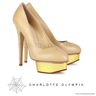 Princess Carolina wore Charlotte Olympia Dolly almond leather pumps