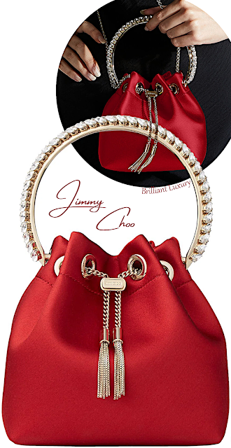♦Jimmy Choo royal red Bon Bon satin bag with crystal handle #jimmychoo #bags #brilliantluxury