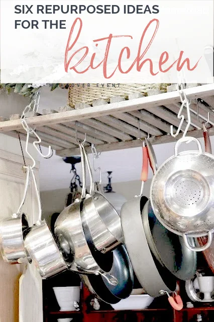 hanging pot rack with Pinterest overlay