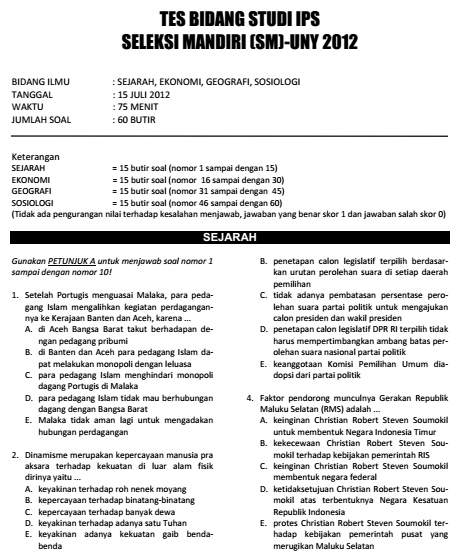 Contoh Soal Jalur Mandiri Soshum Kumpulan Soal Pelajaran 6