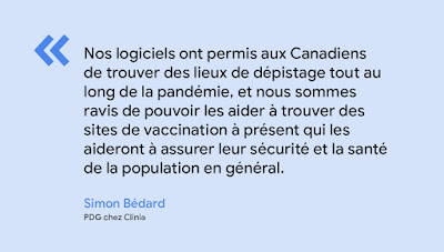 Nous travaillons avec des partenaires comme Clinia de Montréal et d'autres sources crédibles, telles que des agences gouvernementales et des pharmacies, pour recueillir des informations sur le lieu de vaccination et les rendre disponibles à tous.