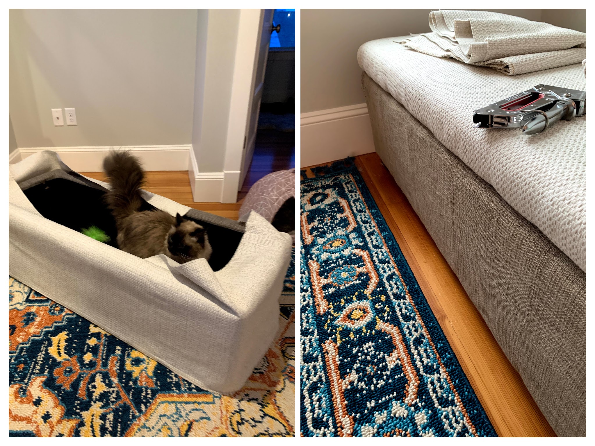 Reupholstering a storage bench Pile of Shingles