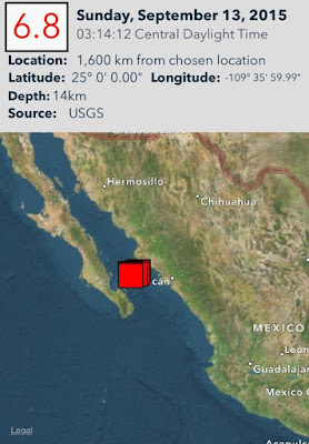 Epicentro sismo 6,8 grados en Golfo de California 13 de Septiembre 2015