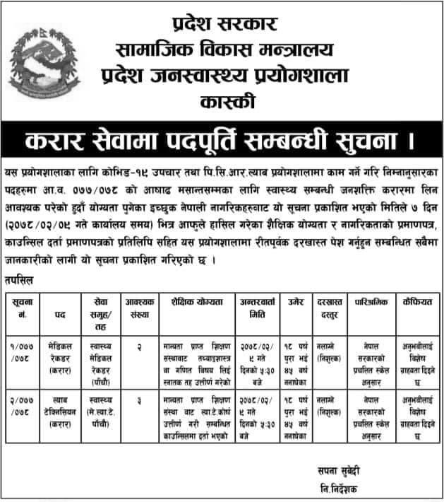 Province Public Health Laboratory Kaski Vacancy Announcement Chetan TM