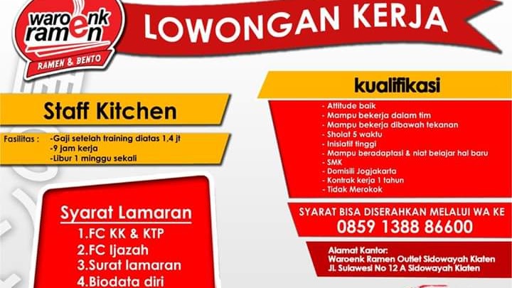 Lowongan Kerja Karyawan Ti Waroeng Ramen Jogja September 2019 Loker Swasta