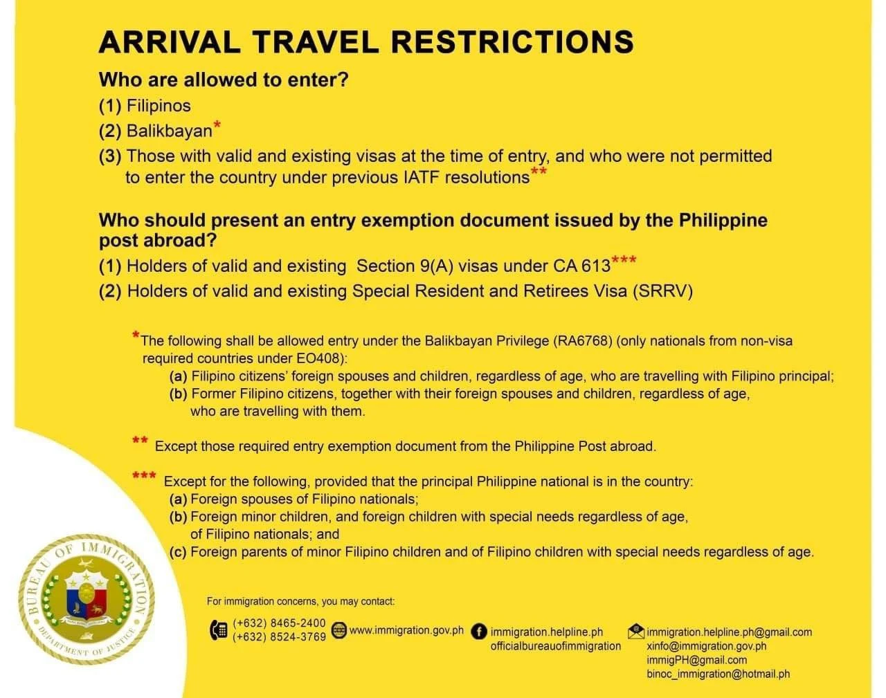 Philippines Arrival Travel Restrictions Infographic