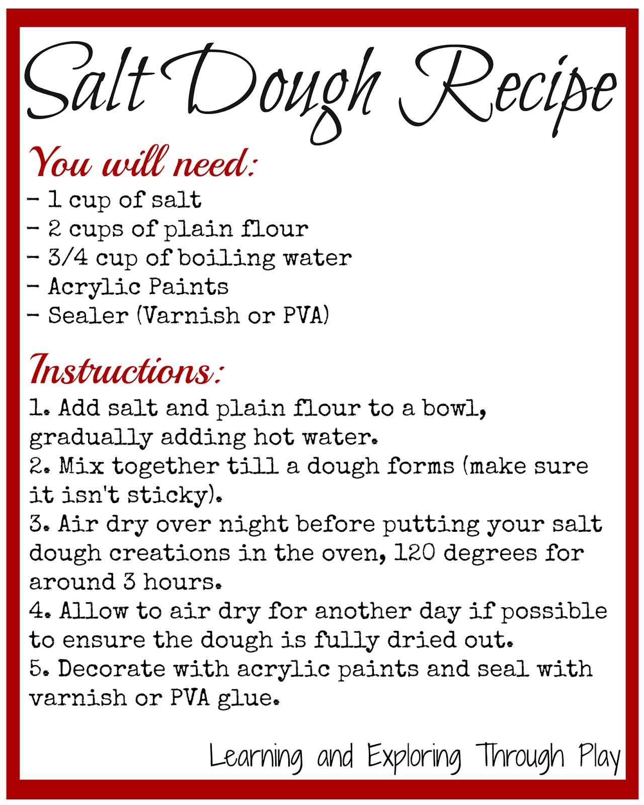 Learning and Exploring Through Play: Salt Dough Recipe
