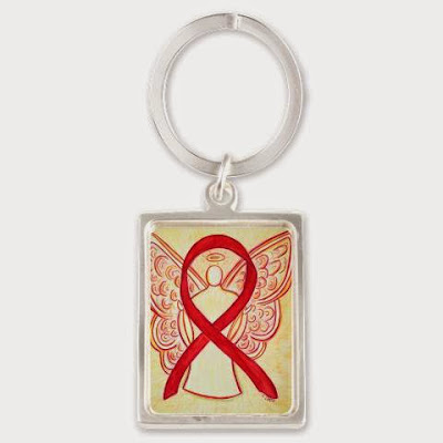 Red Guardian Angel Awareness Ribbon Pendant Keychains