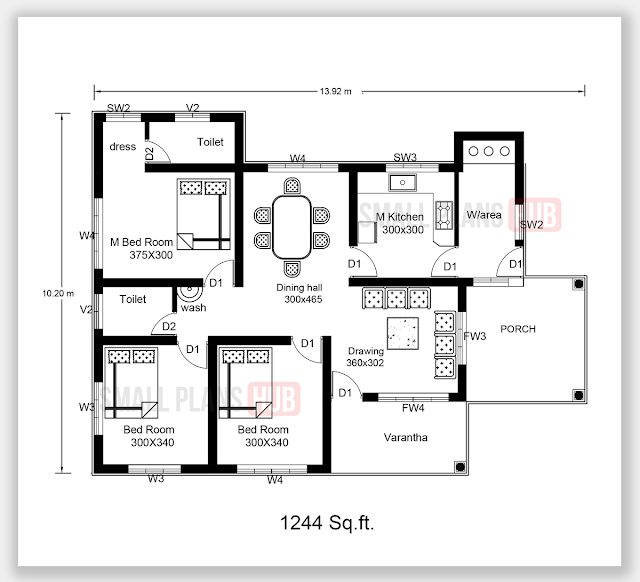 Single Floor plan 1244 sq.ft