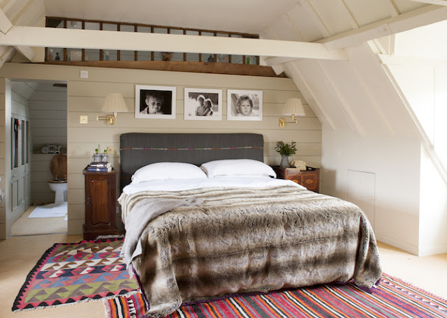 Boho meets African-lodge/ski-chalet/cozy-English-farmhouse - master bedroom www.bohohome.com @bohosusan