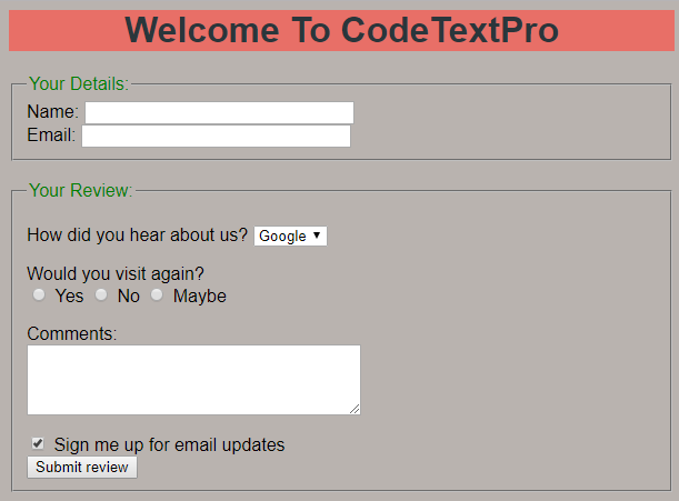 Feedback Form In Html And Css Student Feedback Form In Html Code