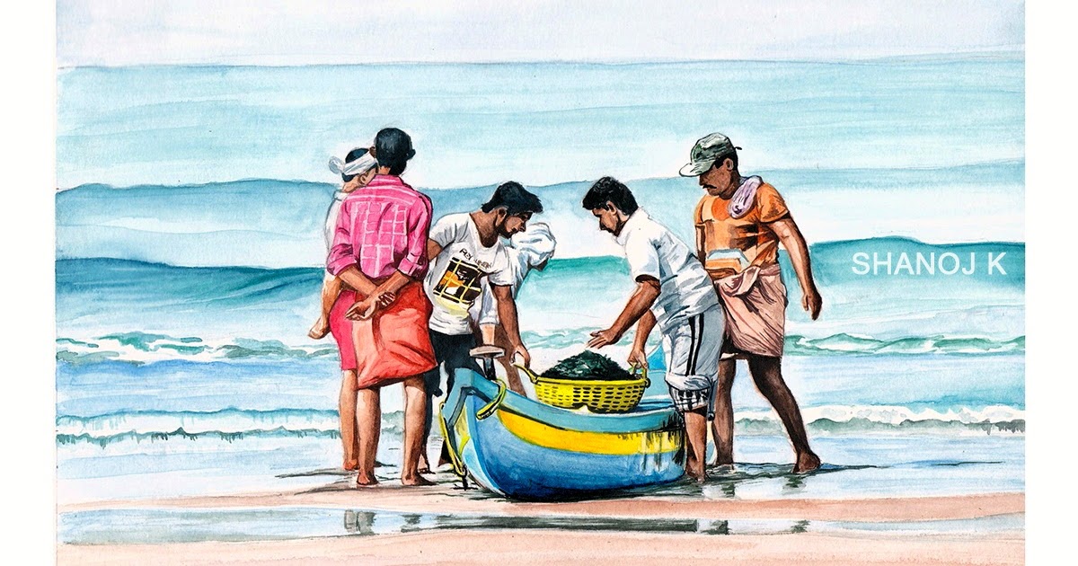 Fishermen - Water Colour Painting