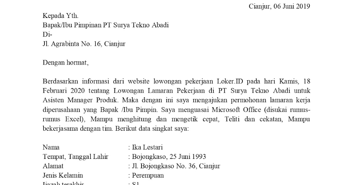 36+ Buatlah Contoh Surat Lamaran Pekerjaan Yang Baik