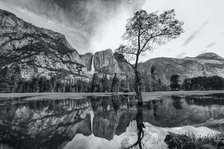 Flood waters in the summer of 2019 made for amazing reflections of Yosemite Falls near the Floating Bridge area of the valley. — Mick Haupt em Unsplash.com