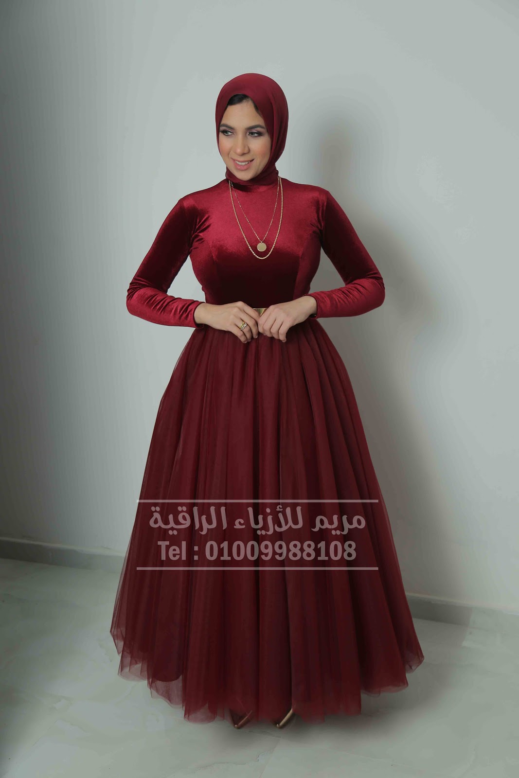 فستان سواريه وسهره للمحجبات باللون النبيتى من اتيليه مريم للأزياء الراقية Hijab Soiree Dresses - muslim Dresses