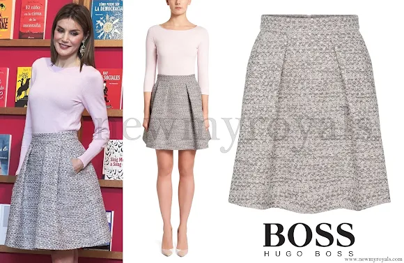 Queen Letizia wore HUGO Rizalia Flared skirt, top