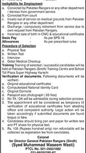 Pakistan Rangers Sindh Jobs 2021 Karachi Latest  Title   Pakistan Ranger Sindh new jobs 2021 & Apply Online    Latest jobs Sindh Ranger jobs 2021 2021 May Jobs  The Department Of the Ranger