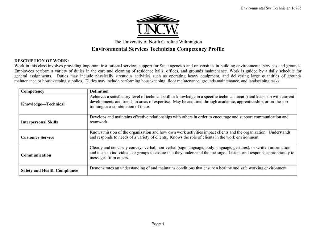Environmental Service Technician Job Description Resume Letter
