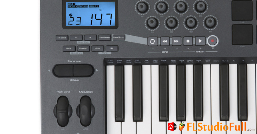 Teclado MIDI M-Audio Axiom 25 [Visor, Teclas de Configuração, Pitch Bend e Modulação]