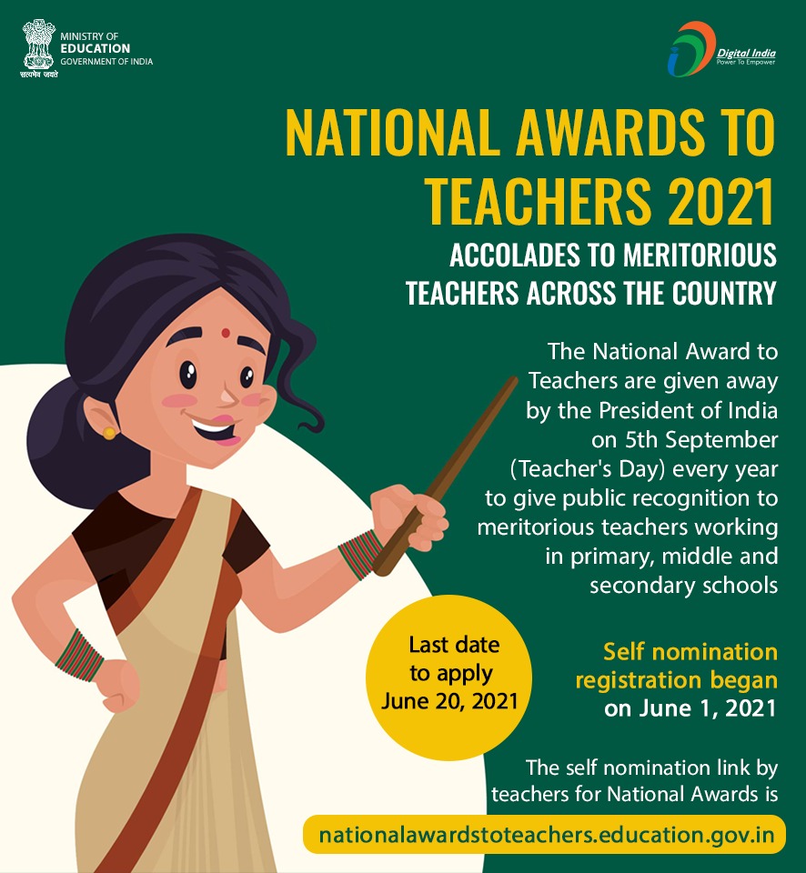 National Teachers Award 2021 Self Nomination Registration Begins