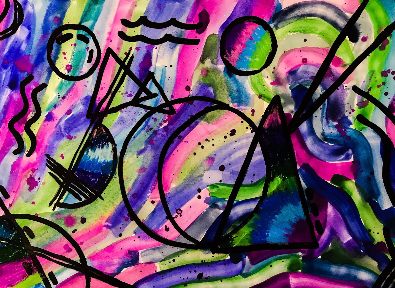 oil pastel lilac blue green red pink, crayons abstract freehand