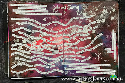 overview of the finished galaxy mixed media artwork by Jenny James