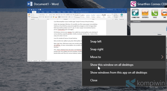 Cara Pin Suatu Jendela di Semua Desktop Windows 10 7