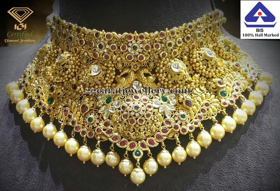 Mango and Peacock Studded Choker Jewellery Designs