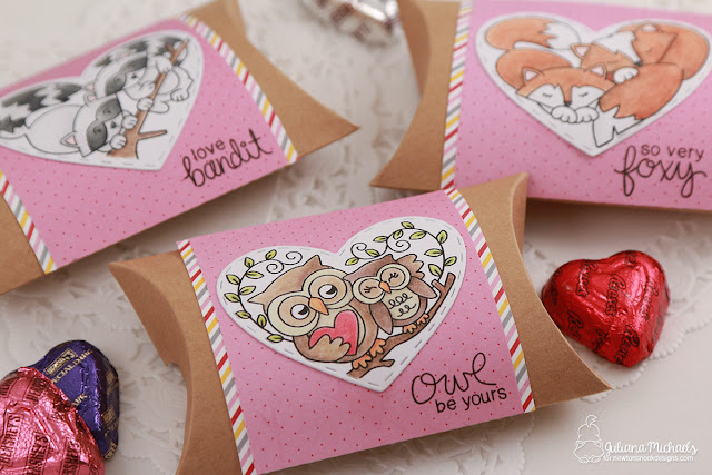 Valentine's Day Pillow Boxes by Juliana Michaels featuring Newton's Nook Designs Woodland Duos Stamp Set and Darling Hearts Die Set