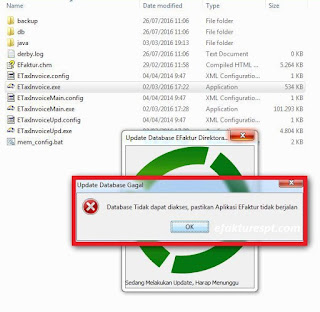 Database tidak dapat diakses, Pastikan aplikasi e-faktur tidak berjalan