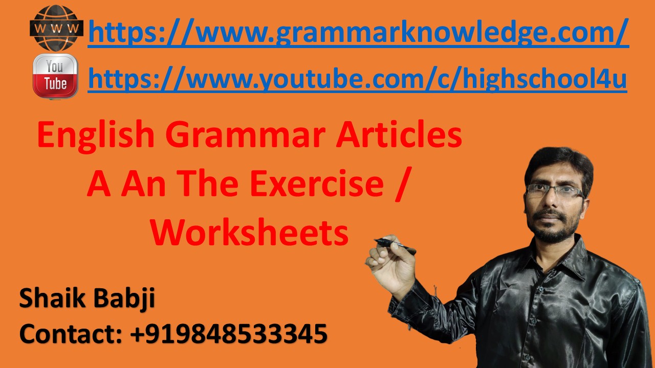 English Grammar Articles A An The Exercise Worksheets Learn English Online With Grammar