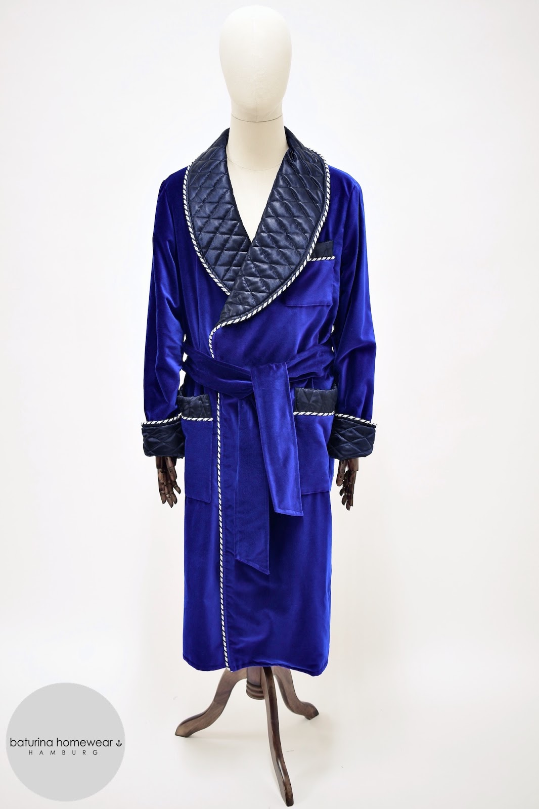 Men's Long Red Velvet Dressing Gown with Quilted Silk Shawl Collar