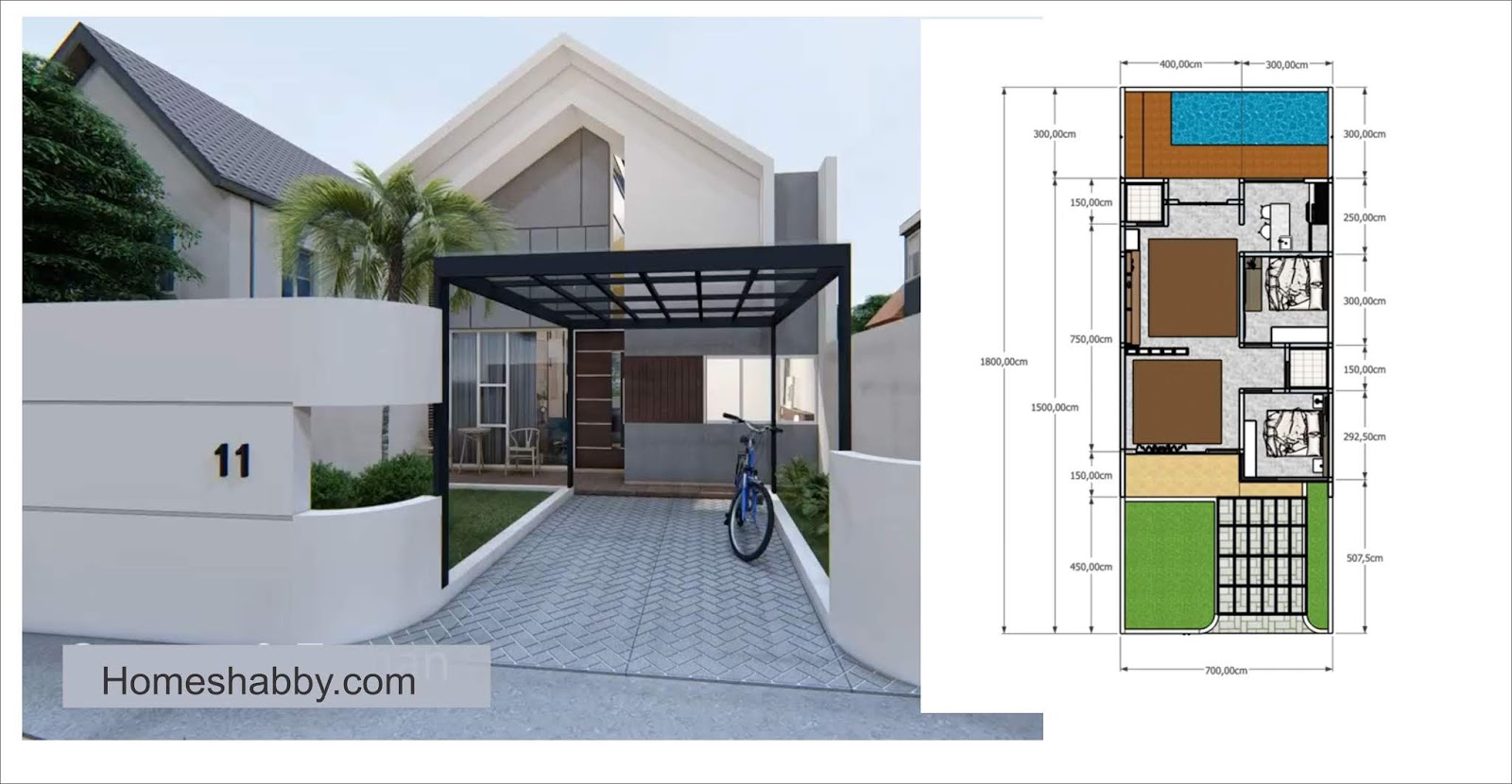 Denah Rumah 1 Lantai Dengan Kolam Renang - Modern Minimalis