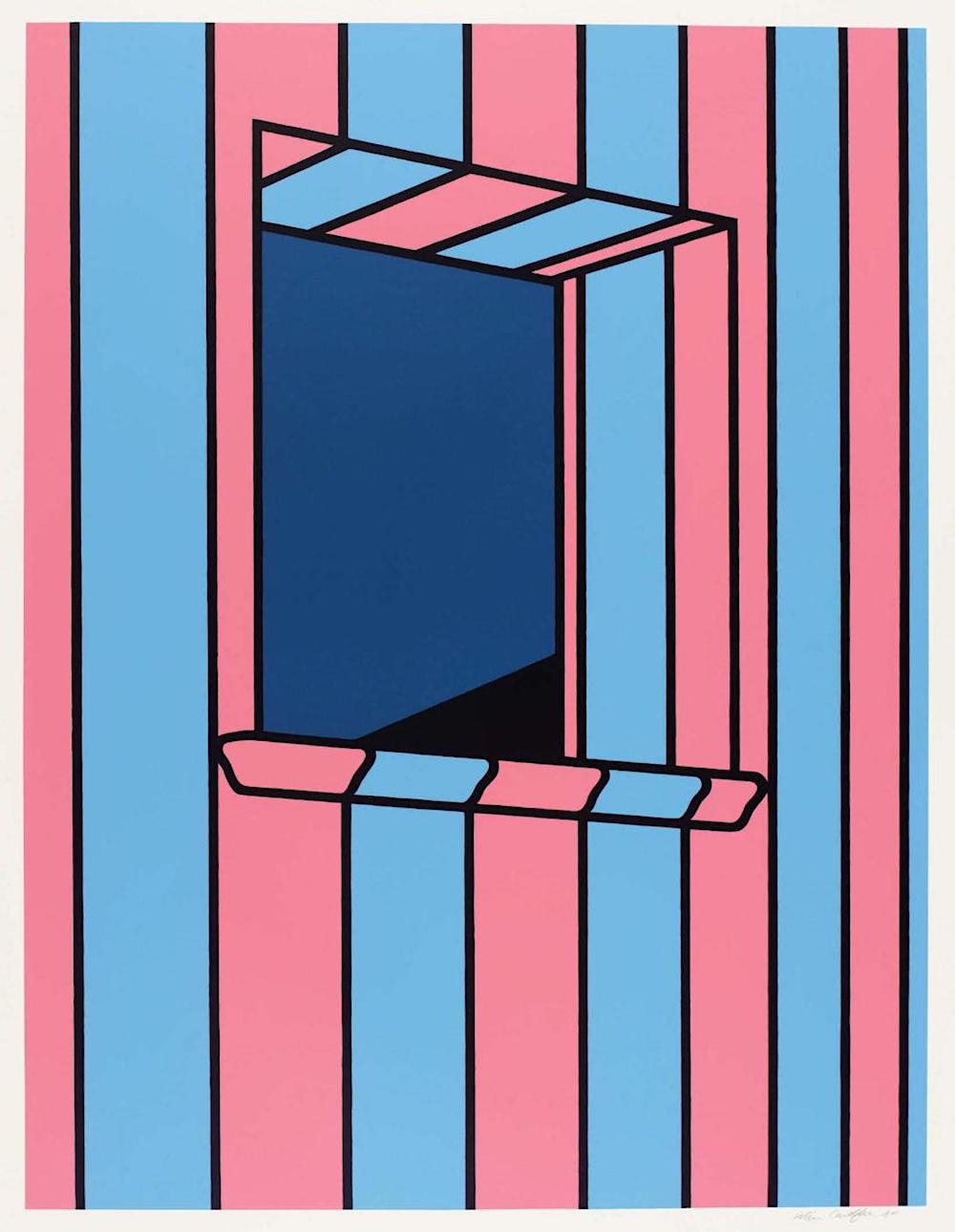 Patrick Caulfield painting 1972 a Patrick Caulfield painting of a window in a striped wall, 1972