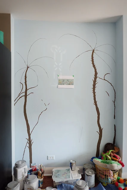 hand painted wall mural  nature scene in progress