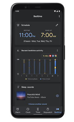 Set a sleep schedule and see your bedtime habits with the new Bedtime tab in Clock