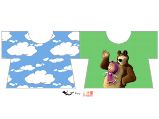 Masha y el Oso: Invitaciones para Imprimir Gratis. Tarjeta con forma de camisa de Masha y el Oso.