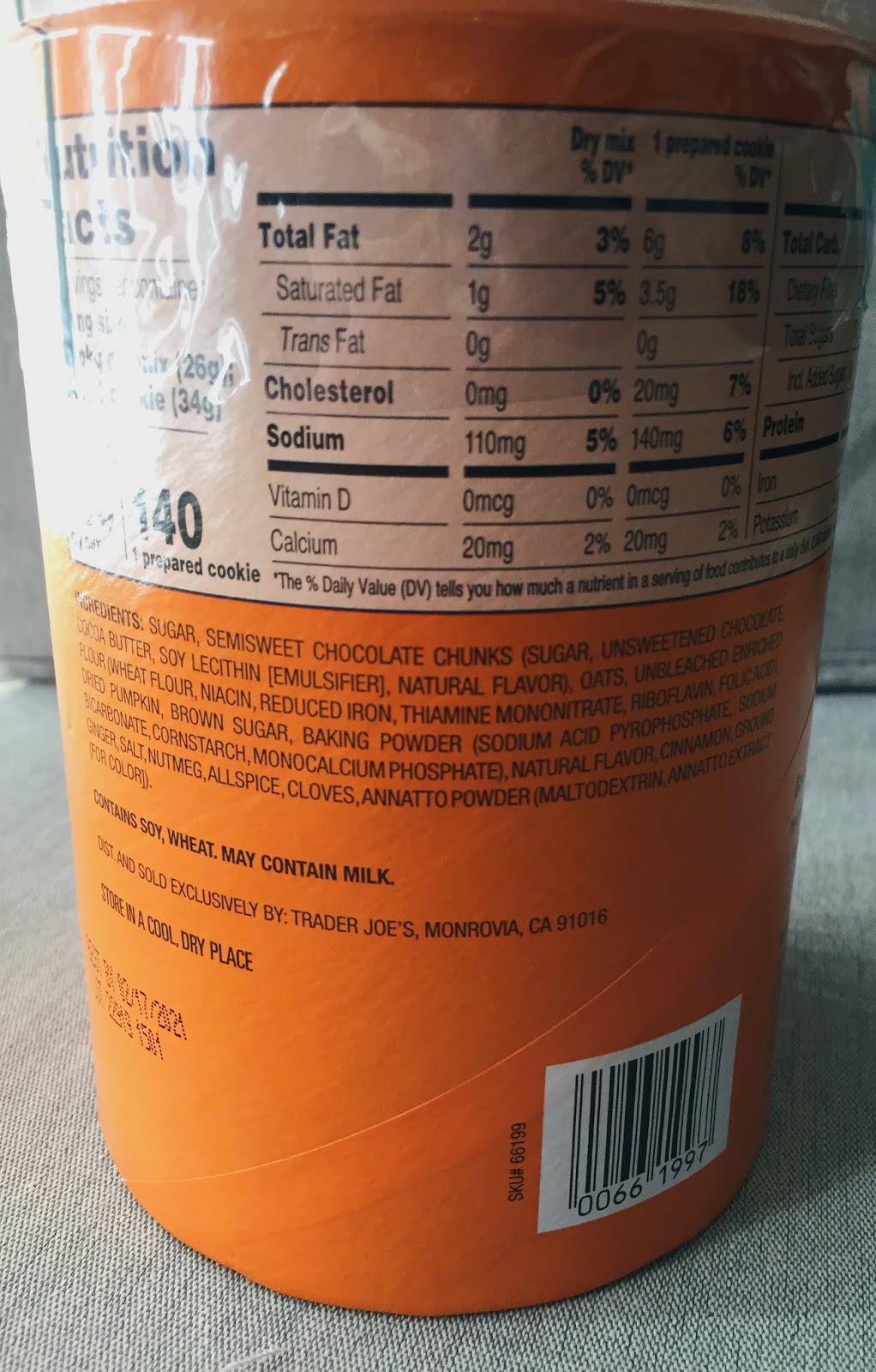 Trader Joe's Pumpkin Chocolate Chunk Oatmeal Cookie Mix