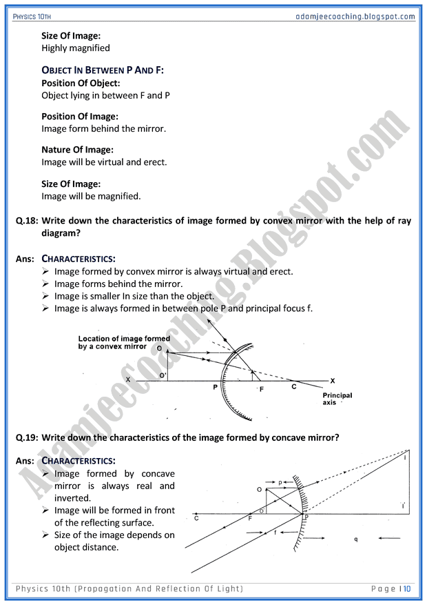 Adamjee Coaching Propagation and Reflection of Light Question