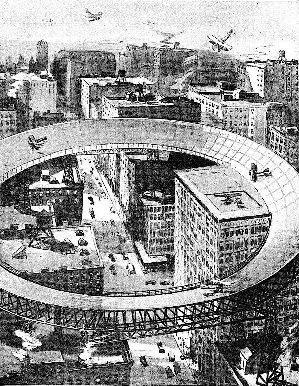 1920s retrofuture airport a conceptual retrofuture urban airport illustration, 1920s?