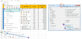 Cara convert (mengubah) baris ke kolom di Excel