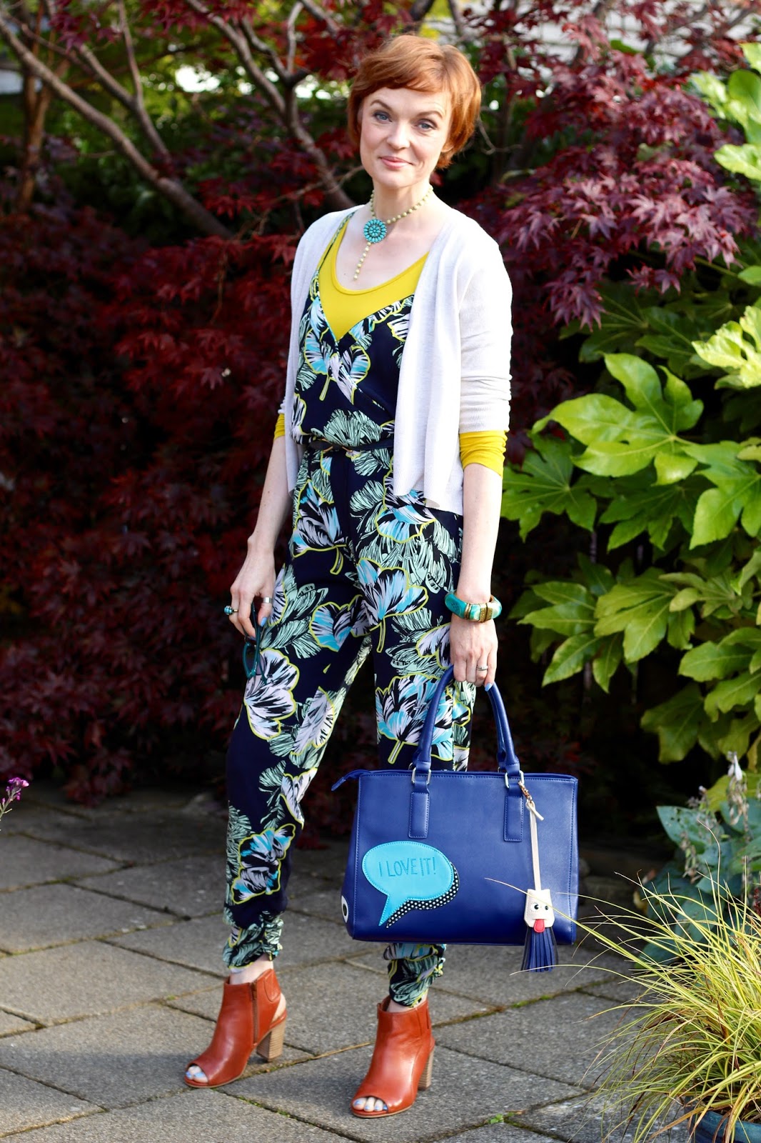 Fake Fabulous | Summer Jumpsuit in Autumn, floral jumpsuit, easy layering, over 40.