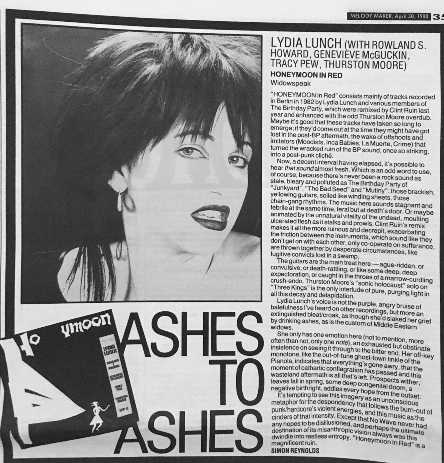 Lydia Lunch - Honeymoon in Red - Melody Maker 1988.
