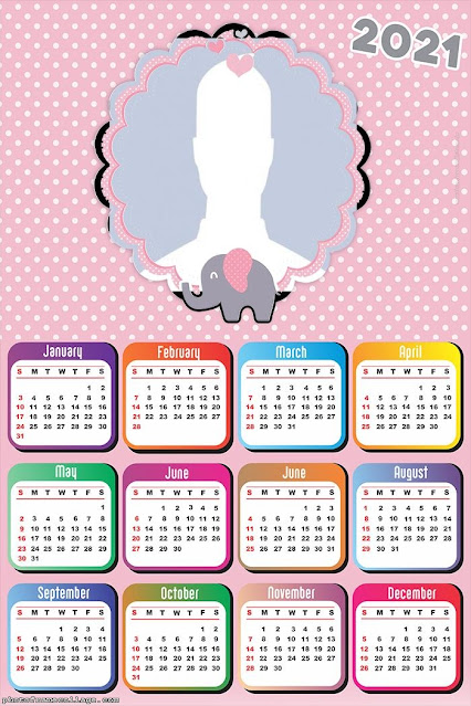 Pink Elephant: Free Printable 2021 Calendar.