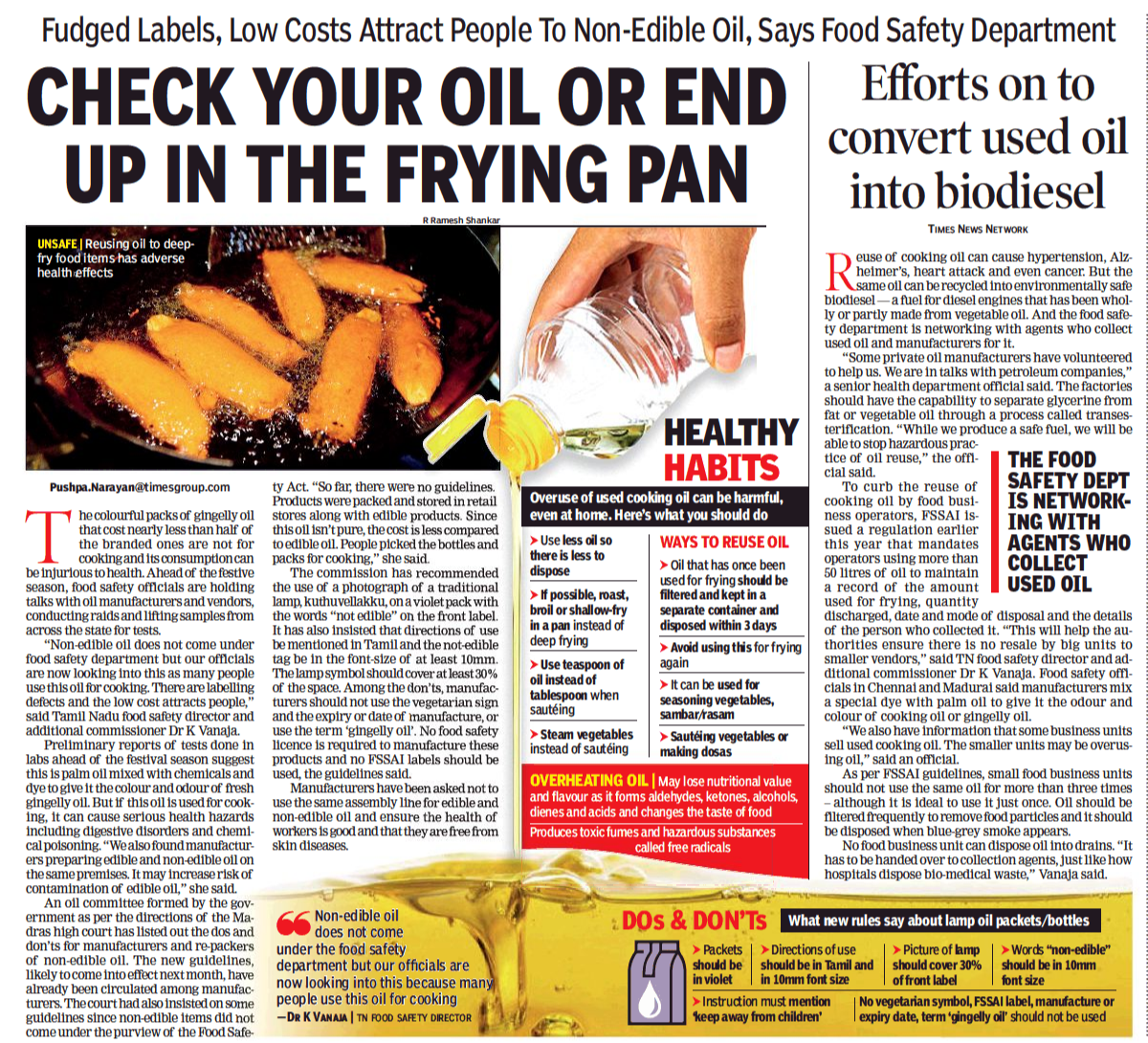 FOOD SAFETY LATEST CHECK YOUR OIL OR END UP IN THE FRYING PAN
